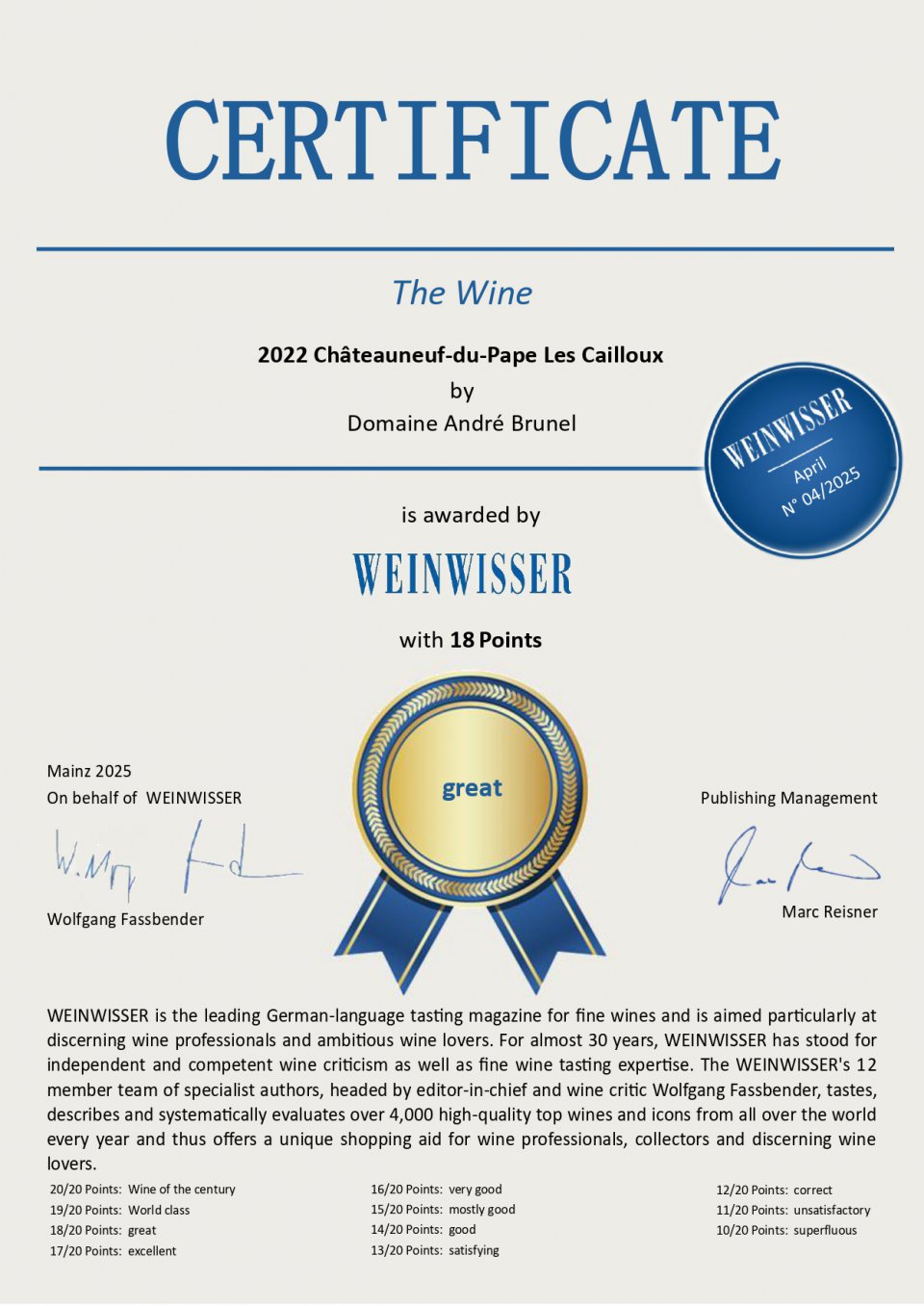 Note Weinwisser - 18/20