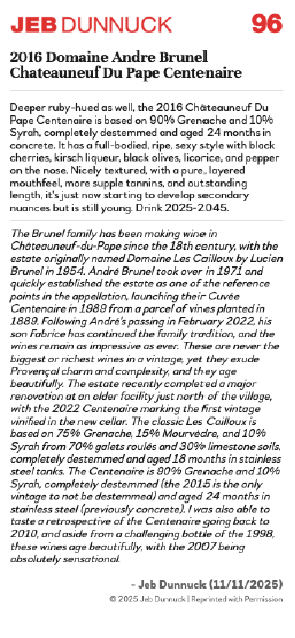 wine rating centenaire 2016