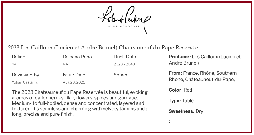 Wine Advocate - note Cuvée Réservée 2023